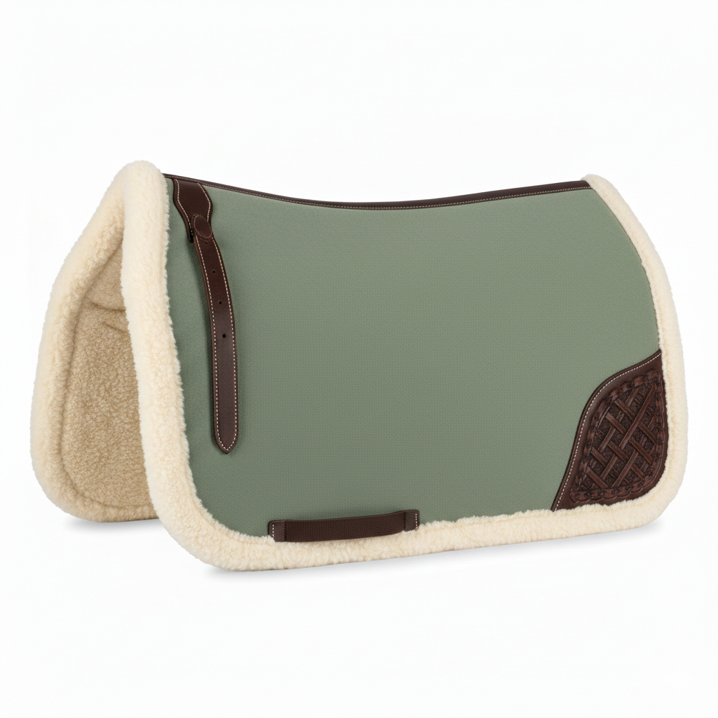 A sage green fleece-lined option of saddle pads for western saddles.